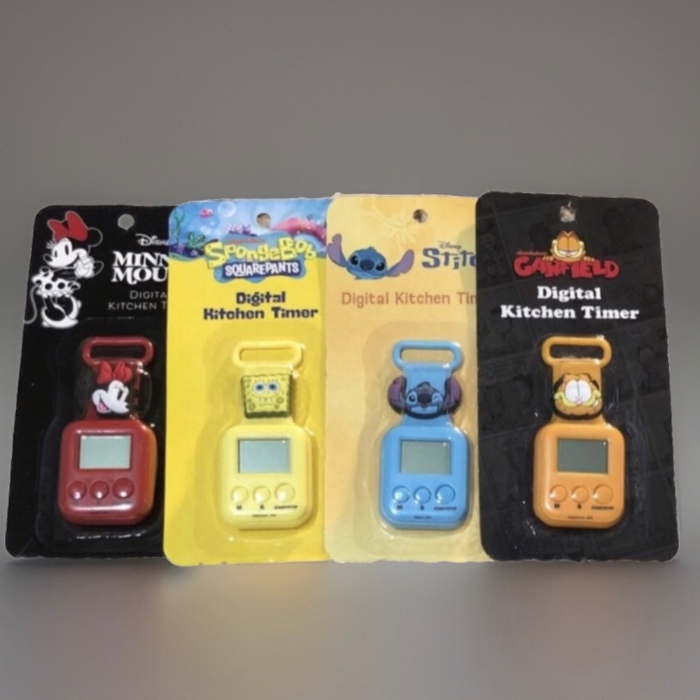 Disney Minnie, Stitch, Garfield & SpongeBob Digital Kitchen Timers Set of 4